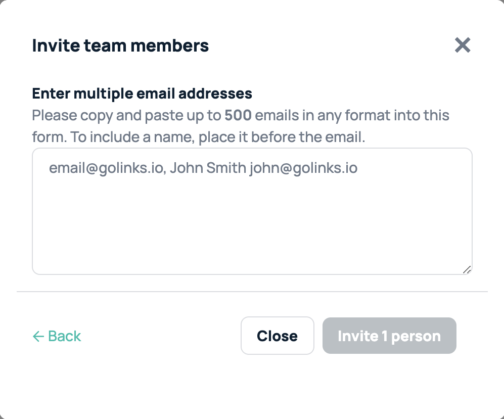 entering multiple email addresses to invite users