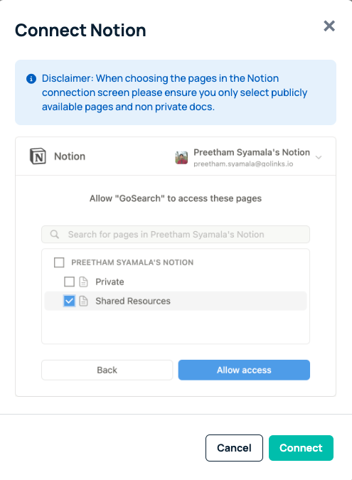 allowing access to notion